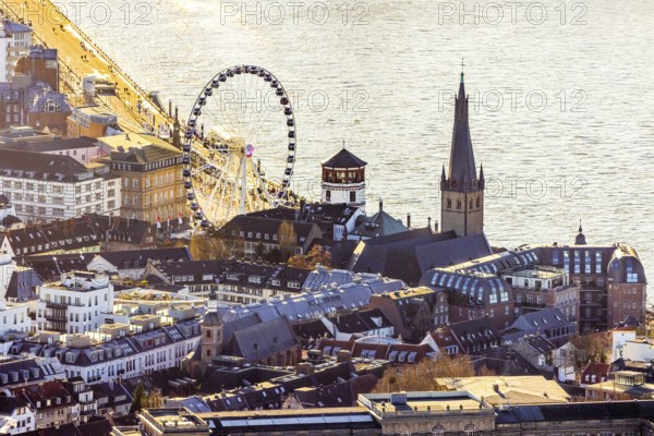 Aerial view, Wheel of Vision Ferris wheel at Burgplatz at Christmas time in the Old Town in