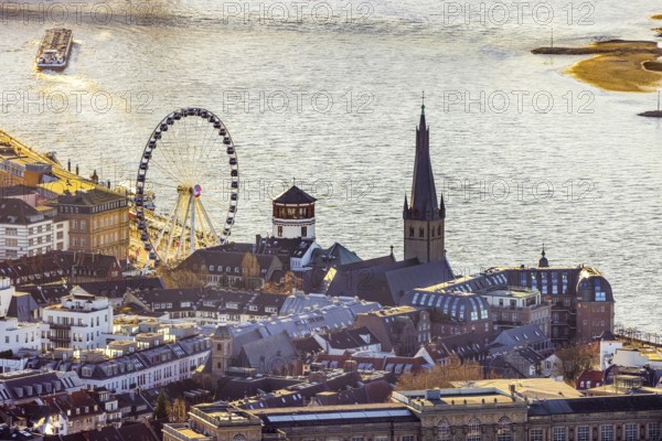Aerial view, Wheel of Vision Ferris wheel at Burgplatz at Christmas time in the Old Town in