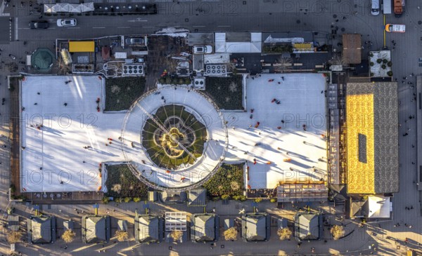 Aerial view, DEG-Winterwelt ice skating rink on the Kö at Corneliusplatz, city centre, Düsseldorf,