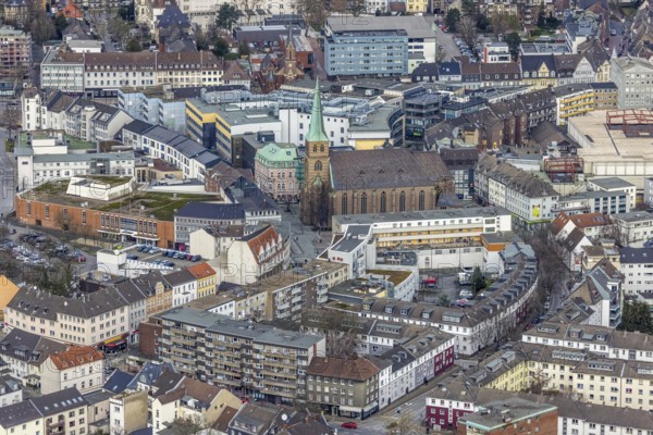 Aerial view, catholic church St. Cyriakus, city, Bottrop, Ruhr area, North Rhine-Westphalia,