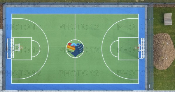Aerial view, new building Manus, Manuel Neuer Kids Foundation, children and youth centre with