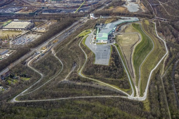Aerial view, alpincenter Bottrop, Prosperstraße slag heap, Bottrop, Ruhr area, North