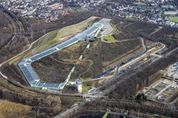 Aerial view, alpincenter Bottrop, Prosperstraße slag heap, Bottrop, Ruhr area, North