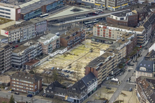 Aerial view, Am Trapez Bottrop, shopping centre Hansa Center, Berliner Platz, city centre, Bottrop,