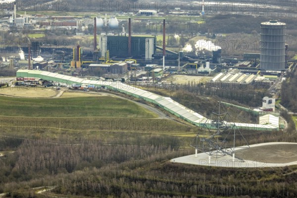 Aerial photo, alpincenter Bottrop, Prosperstraße slag heap, ArcelorMittal Bottrop, Bottrop, Ruhr