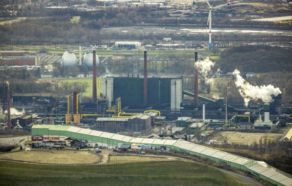 Aerial photo, alpincenter Bottrop, Prosperstraße slag heap, ArcelorMittal Bottrop, Bottrop, Ruhr