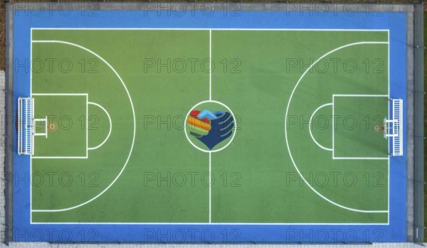Aerial view, new building Manus, Manuel Neuer Kids Foundation, children and youth centre with