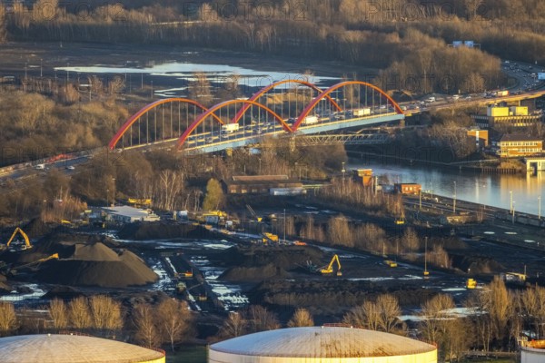 Aerial view, Rhine-Herne Canal A42 bridge in the district of Ebel in Bottrop, Ruhr area, North