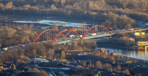 Aerial view, Rhine-Herne Canal A42 bridge in the district of Ebel in Bottrop, Ruhr area, North