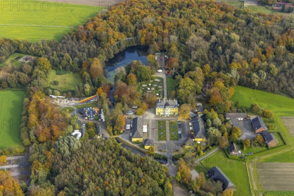 Aerial view, amusement park Schloss Beck with fairground rides in the district Kirchhellen-Nord-Ost