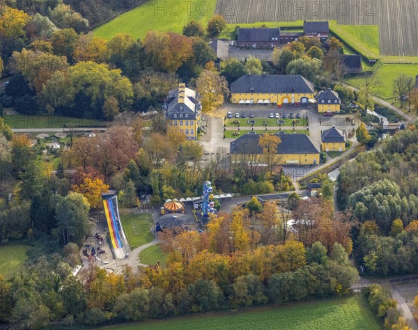 Aerial view, amusement park Schloss Beck with fairground rides in the district Kirchhellen-Nord-Ost