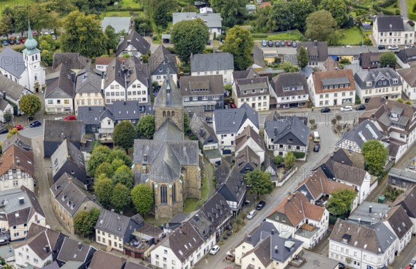 Aerial view, Ev. Jakobus-Kirche Breckerfeld in the centre of Breckerfeld, Sauerland, North