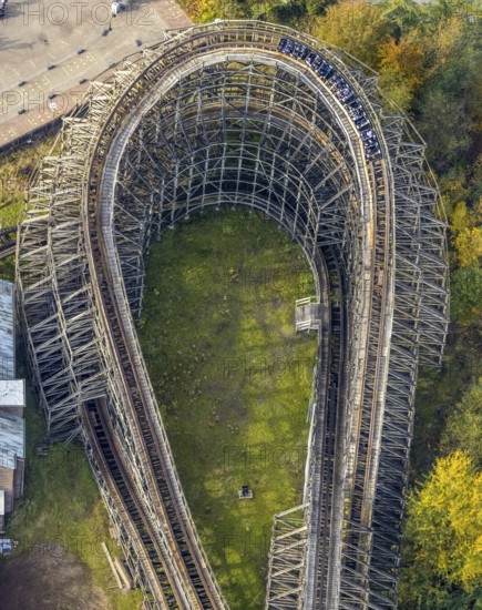 Aerial view, Movie Park Germany in the district Kirchhellen-Nord-Ost in Bottrop, Ruhr area, North