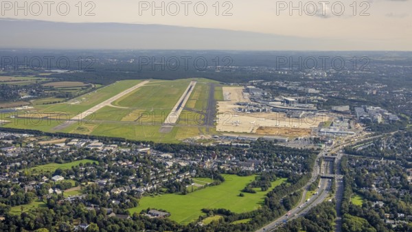 Aerial photo, Düsseldorf Airport in the Lohausen district of Düsseldorf, Rhineland, North