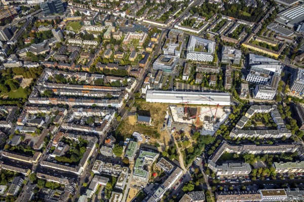 Aerial view, construction site Ulmer Höh and new building for residential quarter MAXFREI on the