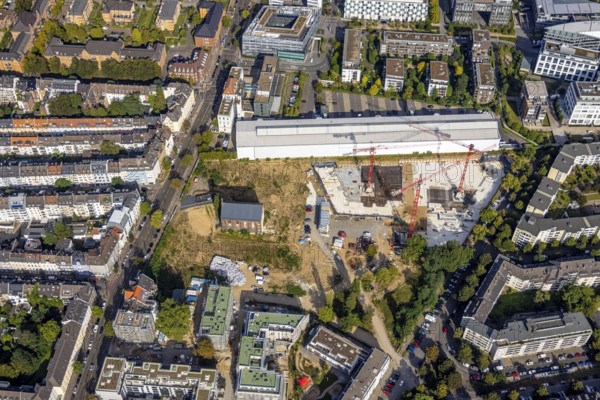 Aerial view, construction site Ulmer Höh and new building for residential quarter MAXFREI on the