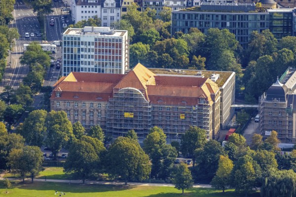 Aerial photo, Düsseldorf Higher Regional Court renovation work on the facade in the Pempelfort