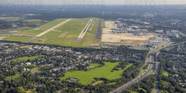 Aerial photo, Düsseldorf Airport in the Lohausen district of Düsseldorf, Rhineland, North