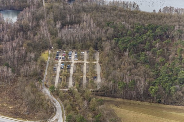 Aerial view, car park at Heidesee, Bottrop-Kirchhellen, Ruhr area, North Rhine-Westphalia, Germany,