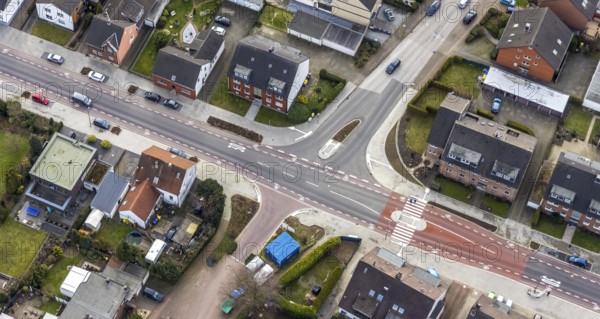 Aerial view, residential area shopping street construction site Schneiderstraße, new pedestrian