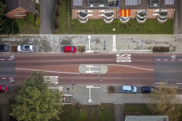 Aerial view, residential area shopping street construction site Schneiderstraße, new pedestrian
