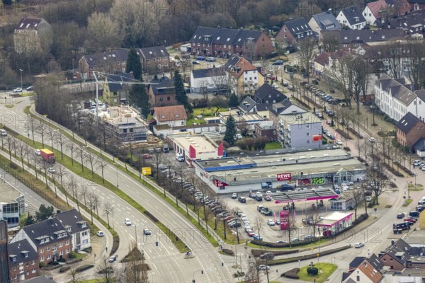 Aerial view, commercial area Kirchhellener Straße, construction site, Bottrop, Ruhr area, North