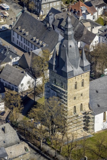 Aerial view, renovation of the catholic parish church of St Peter and St Andrew, Brilon, Sauerland,
