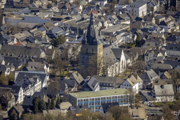 Aerial view, renovation of the catholic parish church of St Peter and St Andrew, Brilon, Sauerland,