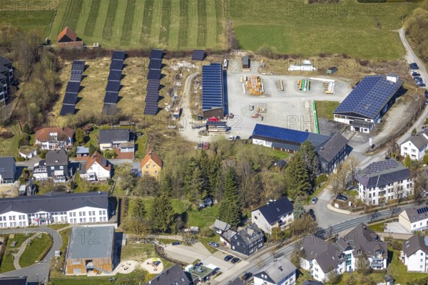 Aerial view, Franz-Heinrich Kraft sawmill and timber trade with solar plant, Nordstraße, Brilon,