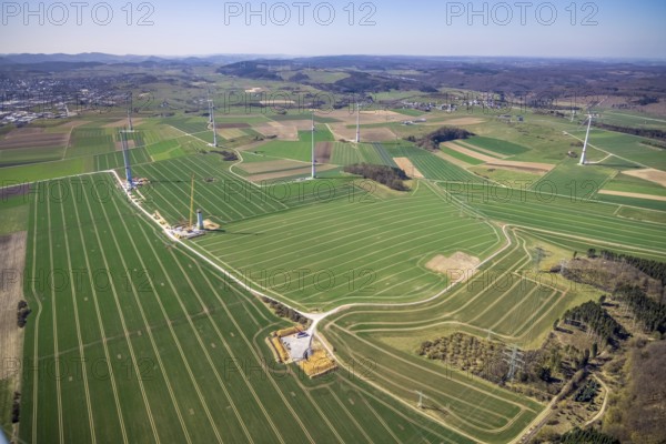 Aerial view, construction site new wind turbines, Oberalme, Brilon, Sauerland, North
