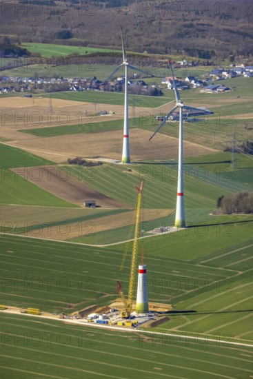 Aerial view, construction site new wind turbines, Oberalme, Brilon, Sauerland, North