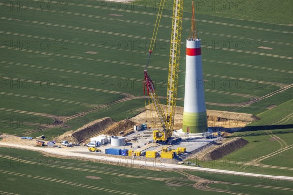 Aerial view, construction site new wind turbines, Oberalme, Brilon, Sauerland, North