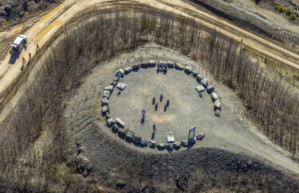 Aerial view, stone circle and viewpoint at Bilstein quarry, Brilon, Sauerland, North
