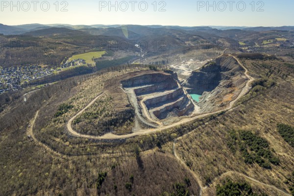 Aerial view, Bilstein quarry, Westdeutsche Grauwacke-Union, Brilon, Sauerland, North