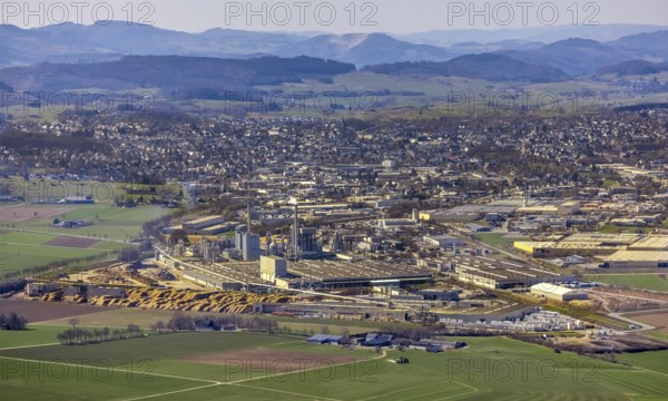 Aerial view, Egger Holzwerkstoffe Brilon and local view, Brilon, Sauerland, North Rhine-Westphalia,
