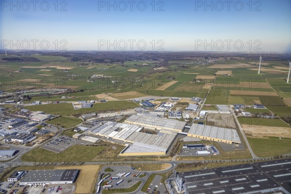 Aerial view, Hinterm Gallberg industrial estate, Oventrop factory premises, Brilon, Sauerland,