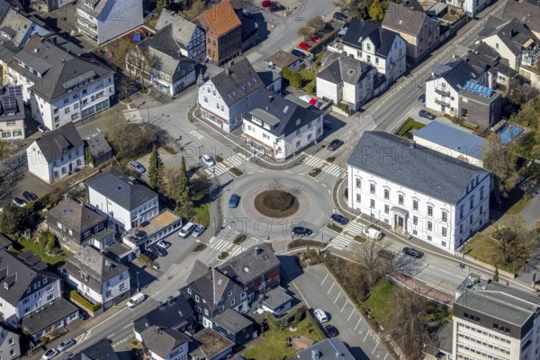 Aerial view, Brilon district court, Bahnhofstraße, Brilon, Sauerland, North Rhine-Westphalia,