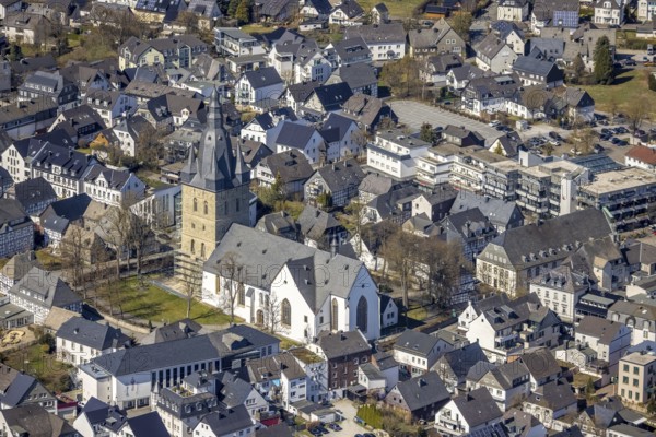 Aerial view, renovation of the catholic church of St Peter and St Andrew, Brilon, Sauerland, North
