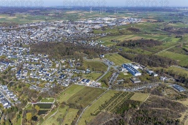 Aerial view, local view, Maria-Hilf Municipal Hospital, Egger Holzwerkstoffe Brilon, Brilon,