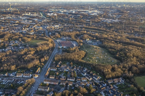 Aerial view, Recycling yard Donnerberg and solar park with local view in the district south in
