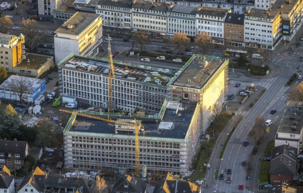Aerial view, city centre view and new Bauknecht quarter with construction site at the RAG building