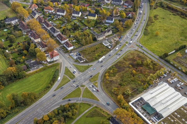 Aerial view, intersection Horster Straße and Brauckstraße with the toom DIY store in the district