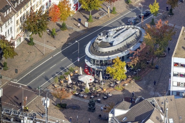 Aerial view, Oval building at the Pferdemarkt with the Cafe Extrablatt in the district Altstadt in