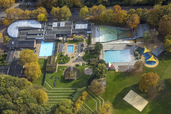 Aerial view, Solbad Vonderort with sauna, wellness and outdoor pool in the Revierpark Vonderort in