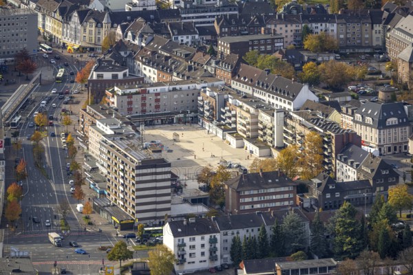 Aerial view, trapeze courtyard reconstruction in the district Altstadt in Bottrop, Ruhr area, North
