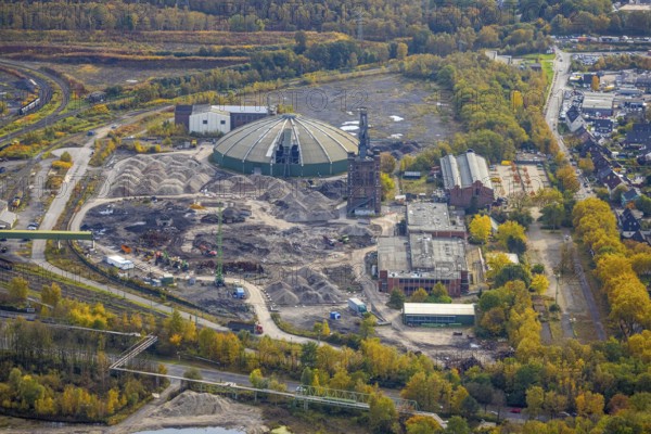 Aerial view, Prosper II colliery and round raw coal mixing hall and Malakow tower in the