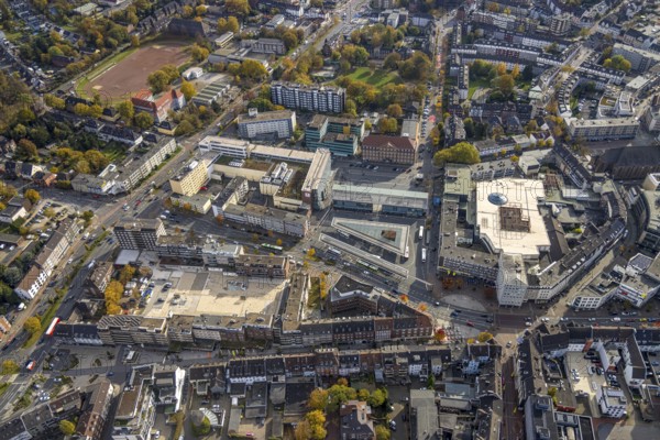 Aerial view, trapeze courtyard reconstruction in the district Altstadt in Bottrop, Ruhr area, North