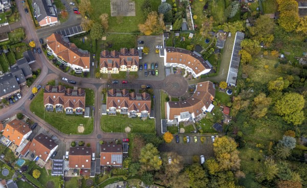 Aerial view, Semi-circular housing estate Im Johannestal in the district Boy in Bottrop, Ruhr area,