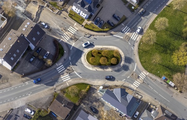 Aerial view, oval roundabout Alter Holzweg and Graf-Gottfried-Straße, Neheim, Arnsberg, Sauerland,