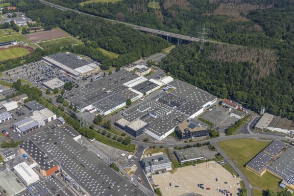 Aerial view, industrial area Westring, META-Regalbau, company premises Fritz Streiter, Bruchhausen,